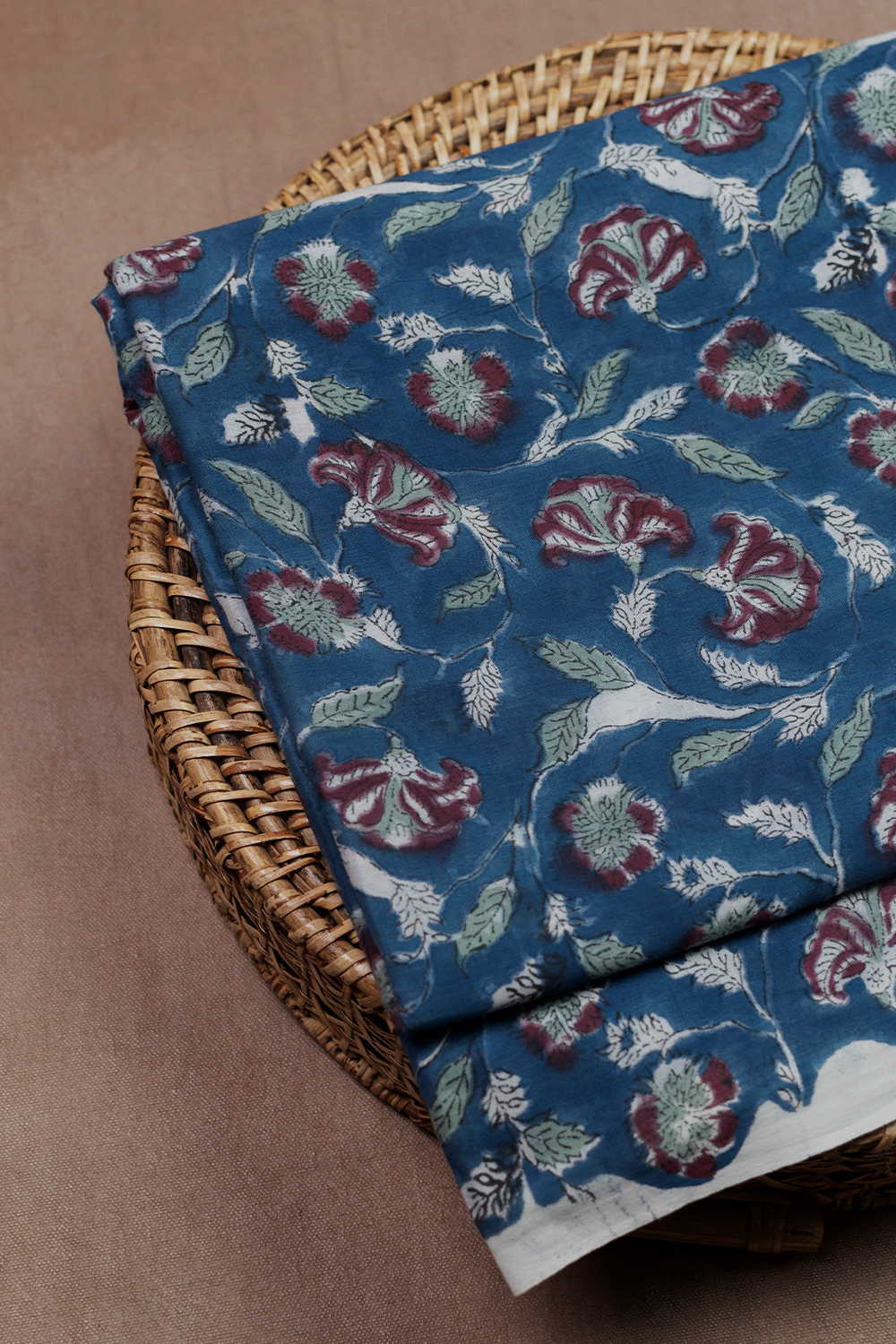 Blue Floral Garden Sanganeri Mul Cotton Fabric
