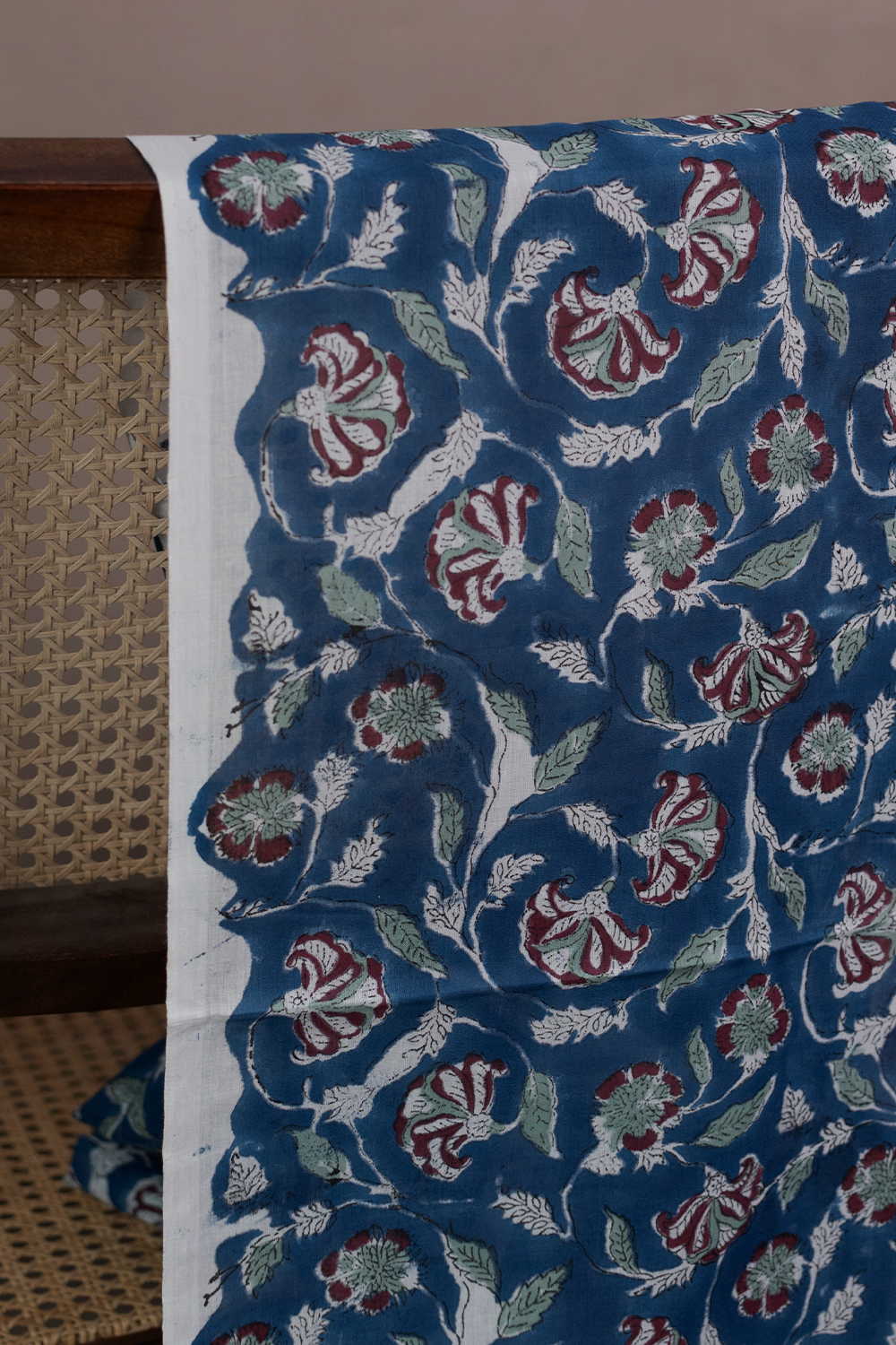Blue Floral Garden Sanganeri Mul Cotton Fabric - Image 2
