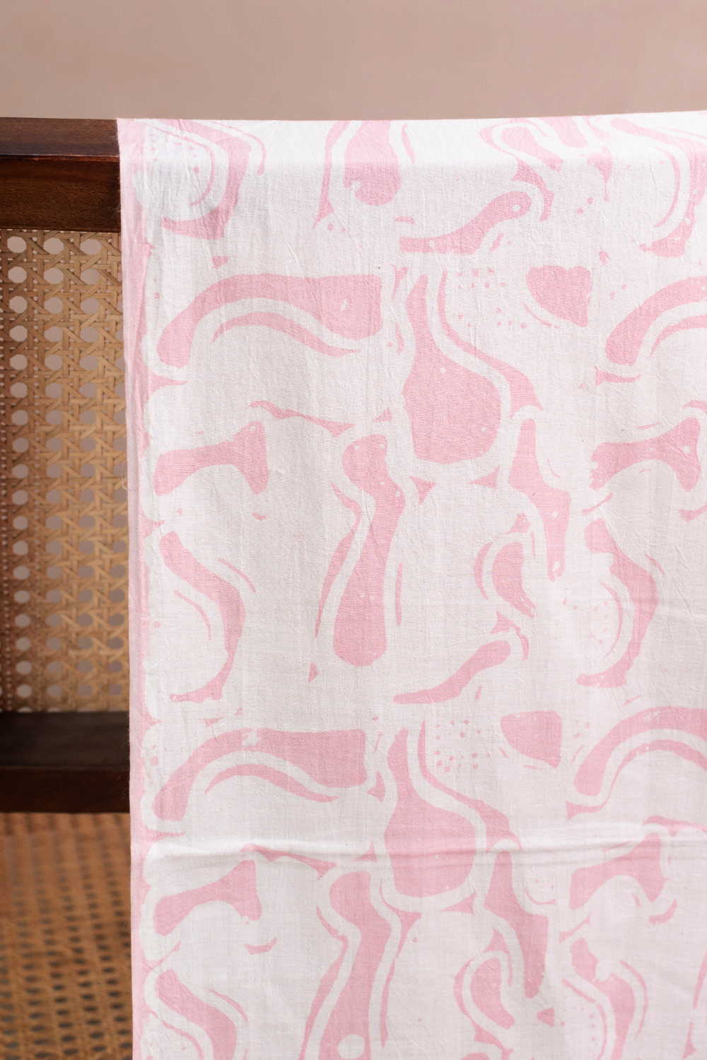 Pink with Cream Block Printed Batik Cotton Fabric - Image 2