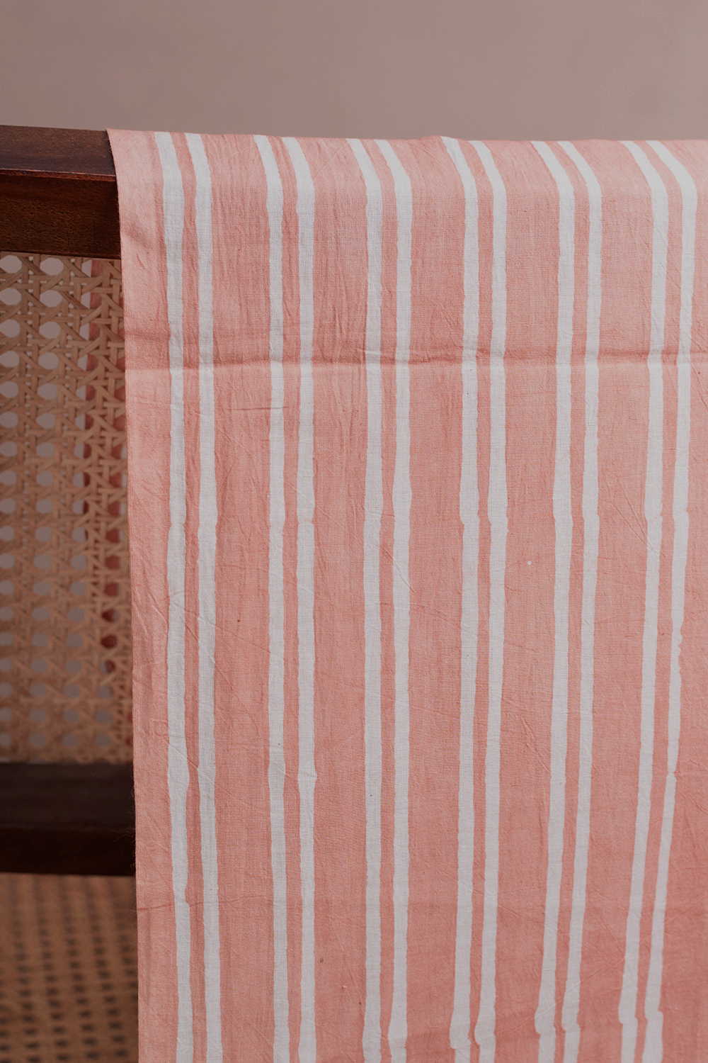 Peach with Stripe Block Printed Batik Cotton Fabric