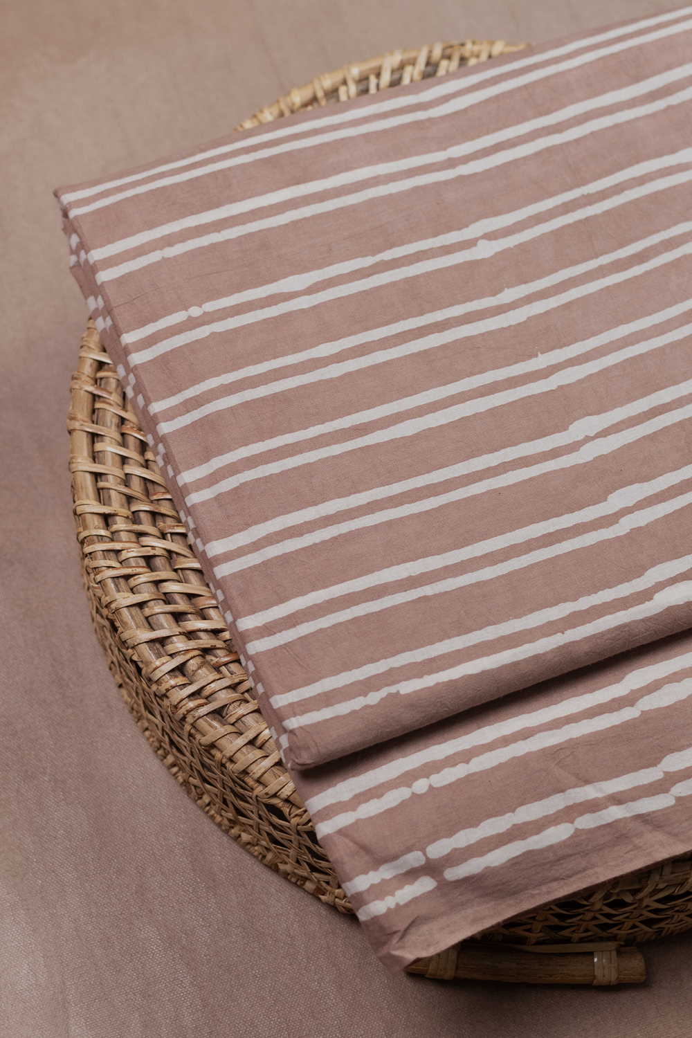 Cream Stripe Pattern Block Printed Batik Cotton Fabric
