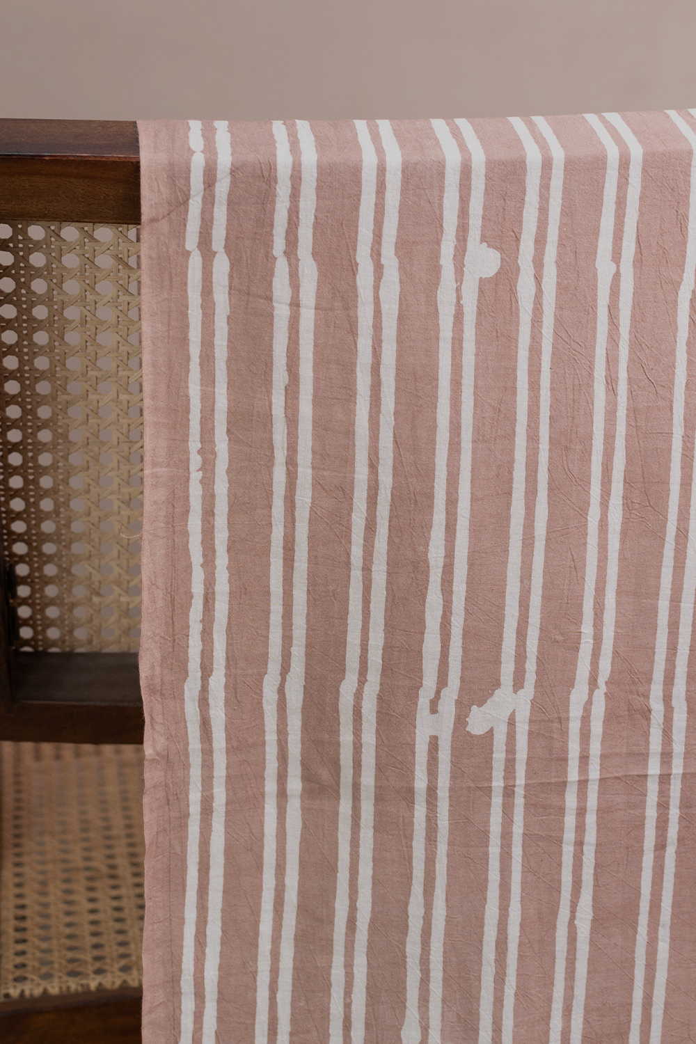 Cream Stripe Pattern Block Printed Batik Cotton Fabric - Image 2