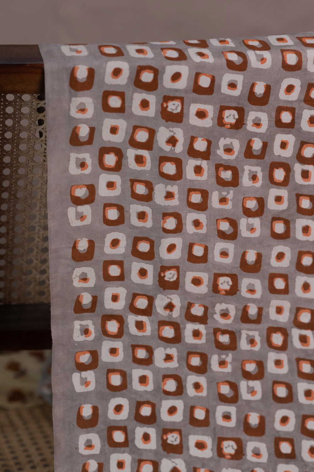 Colored Blocks on Grey Block Printed Cotton Fabric - Image 2