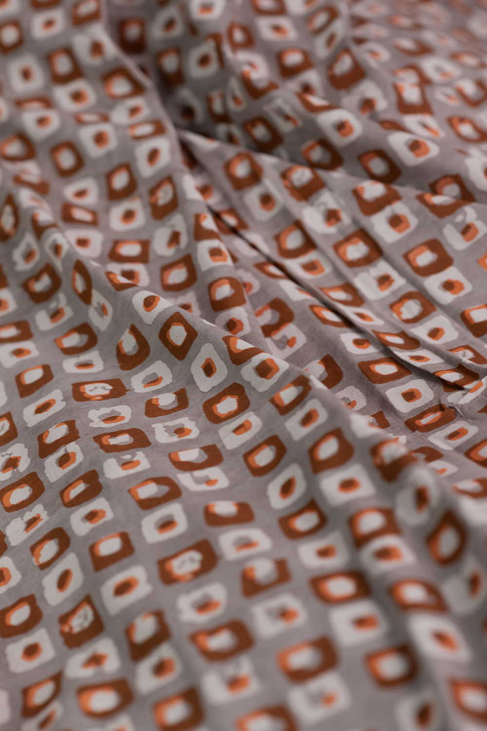 Colored Blocks on Grey Block Printed Cotton Fabric - Image 3