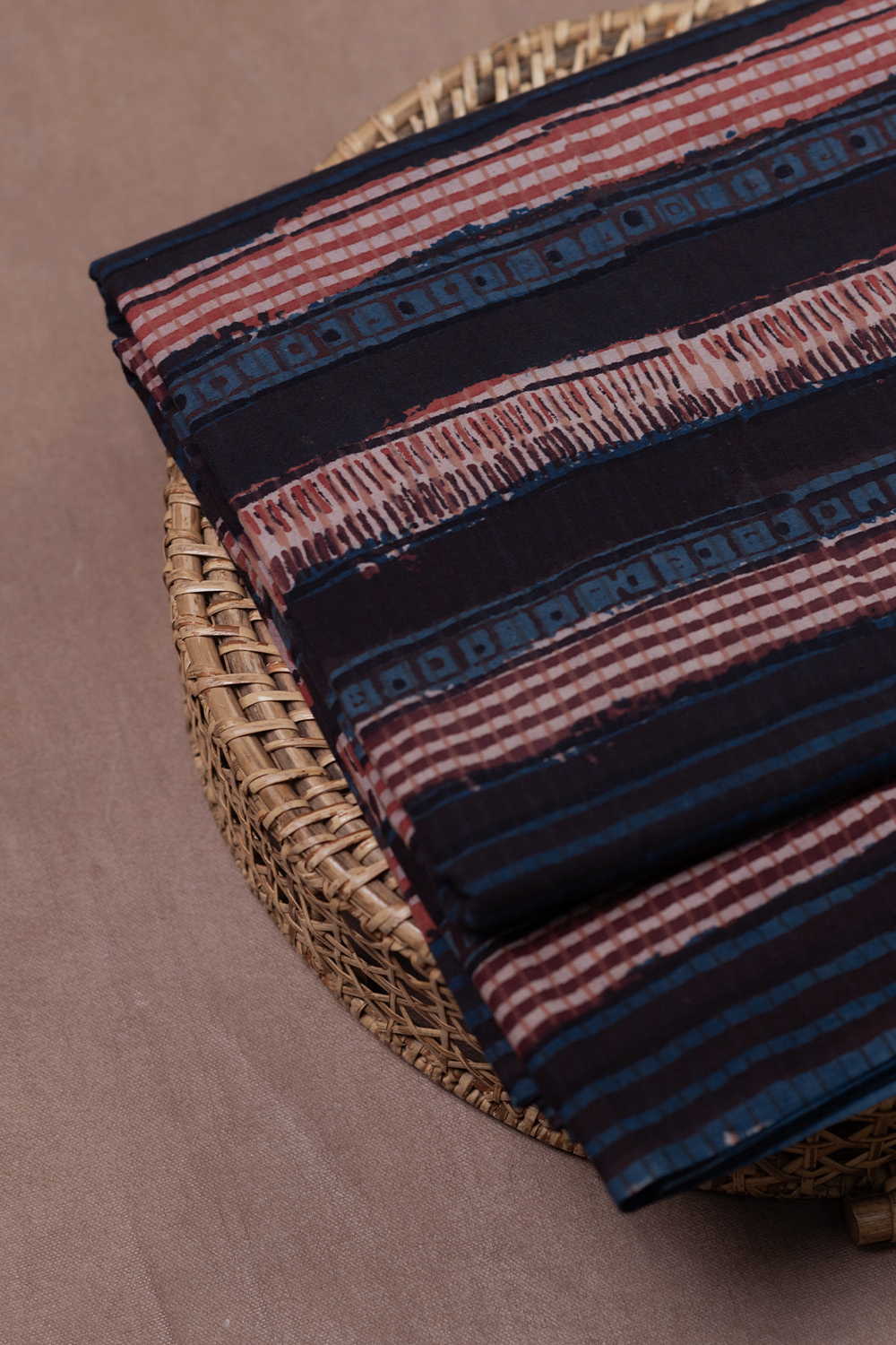 Subdued Lines Pattern Block Printed Cotton Fabric