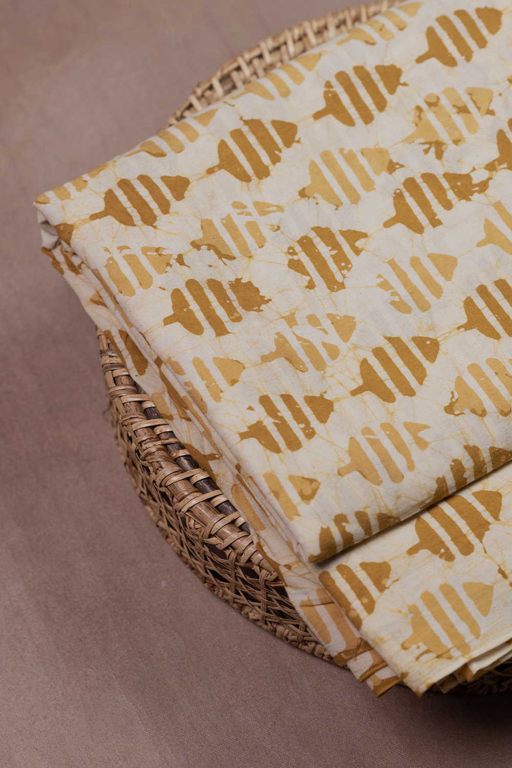 Yellow Leaf Butta Block Printed Batik Cotton Fabric