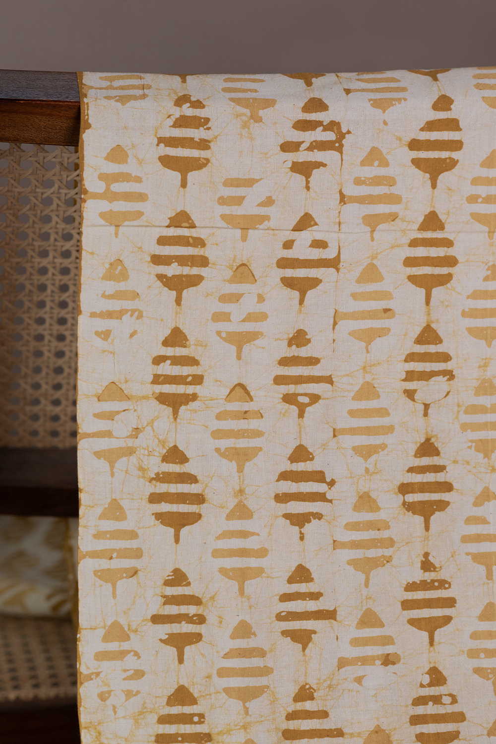 Yellow Leaf Butta Block Printed Batik Cotton Fabric - Image 2
