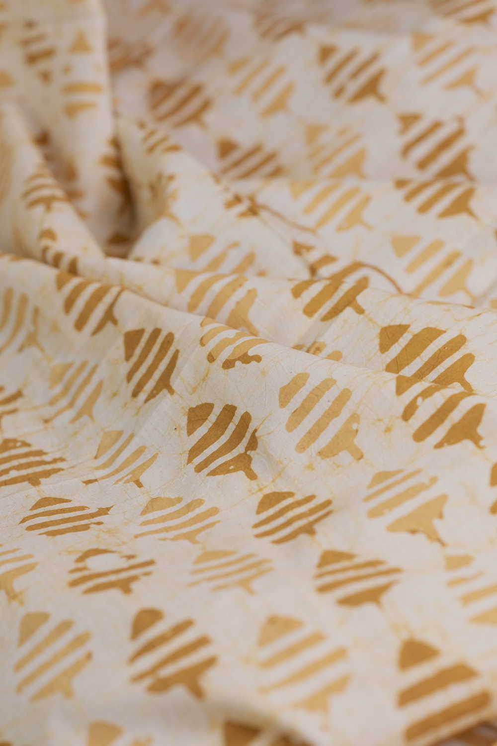 Yellow Leaf Butta Block Printed Batik Cotton Fabric - Image 3