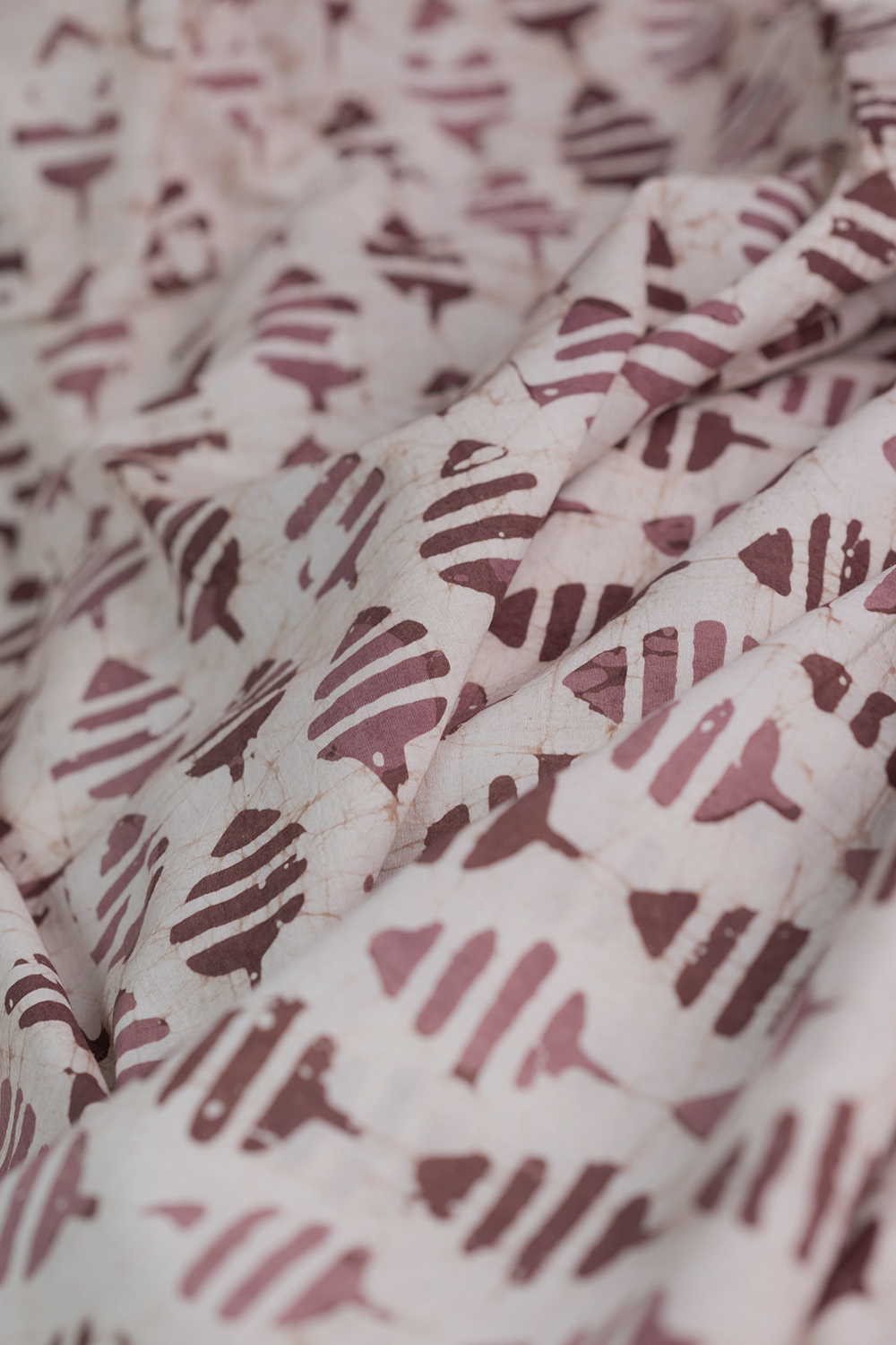 Snow Cream Block Printed Batik Cotton Fabric - Image 3