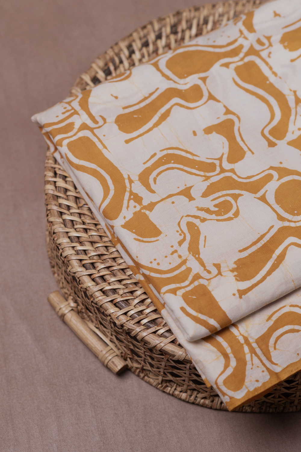 Yellow Patterns on Cream Block Printed Batik Cotton Fabric