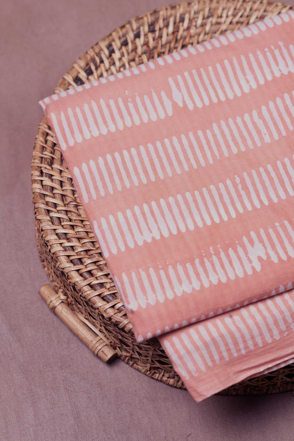 Parasol Peach Block Printed Batik Cotton Fabric - Image 3