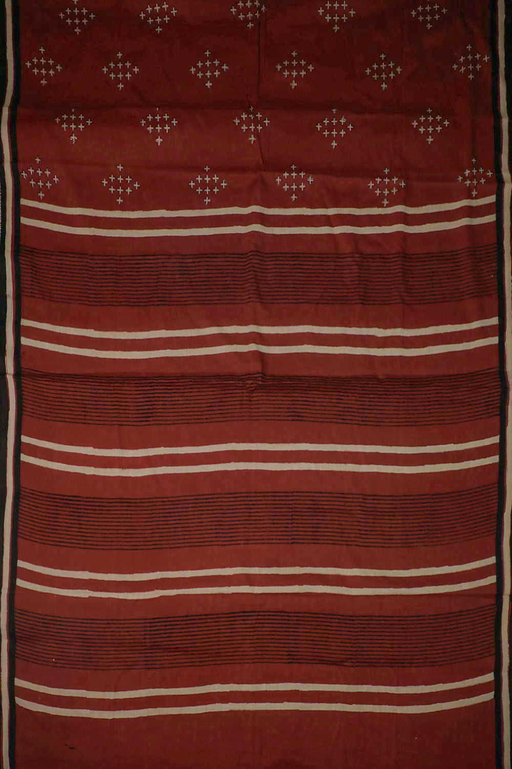 Burgundy Maroon Block Printed Mul Cotton saree - Image 2
