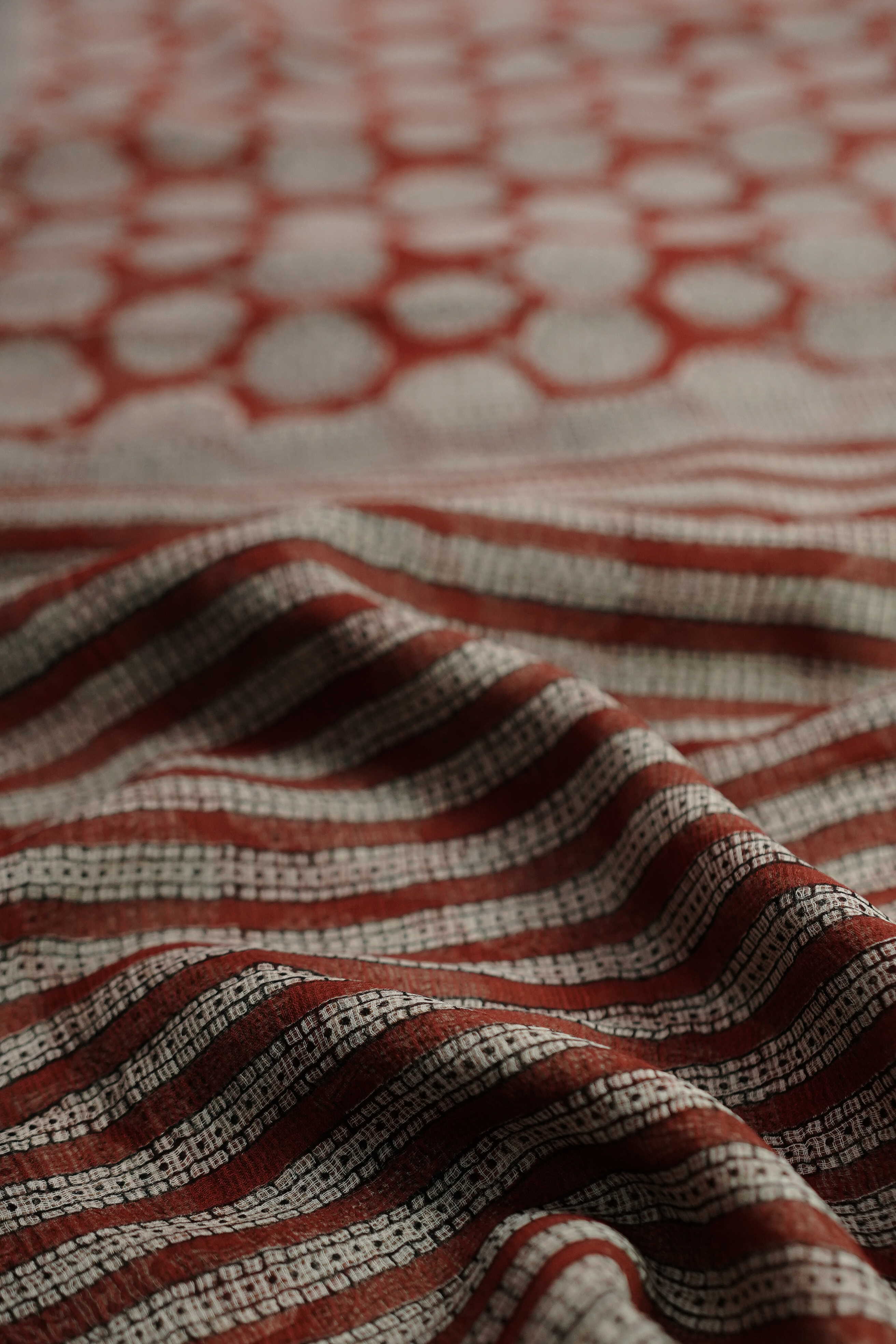 Buttas on Maroon Block Printed Kota Cotton saree - Image 3