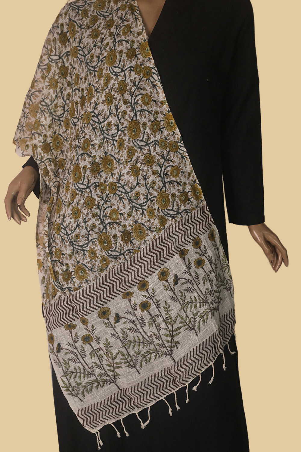 Cluster Floral Block Printed Slub Cotton Stole
