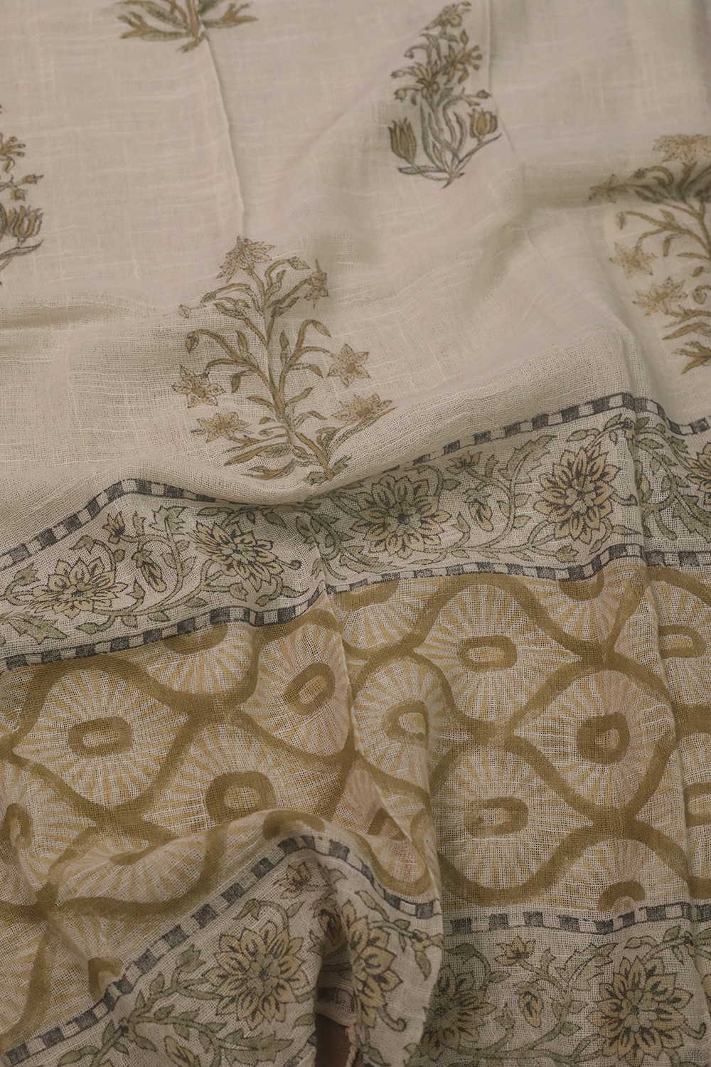 Big Butta on Cream Block Printed Slub Cotton Stole - Image 2