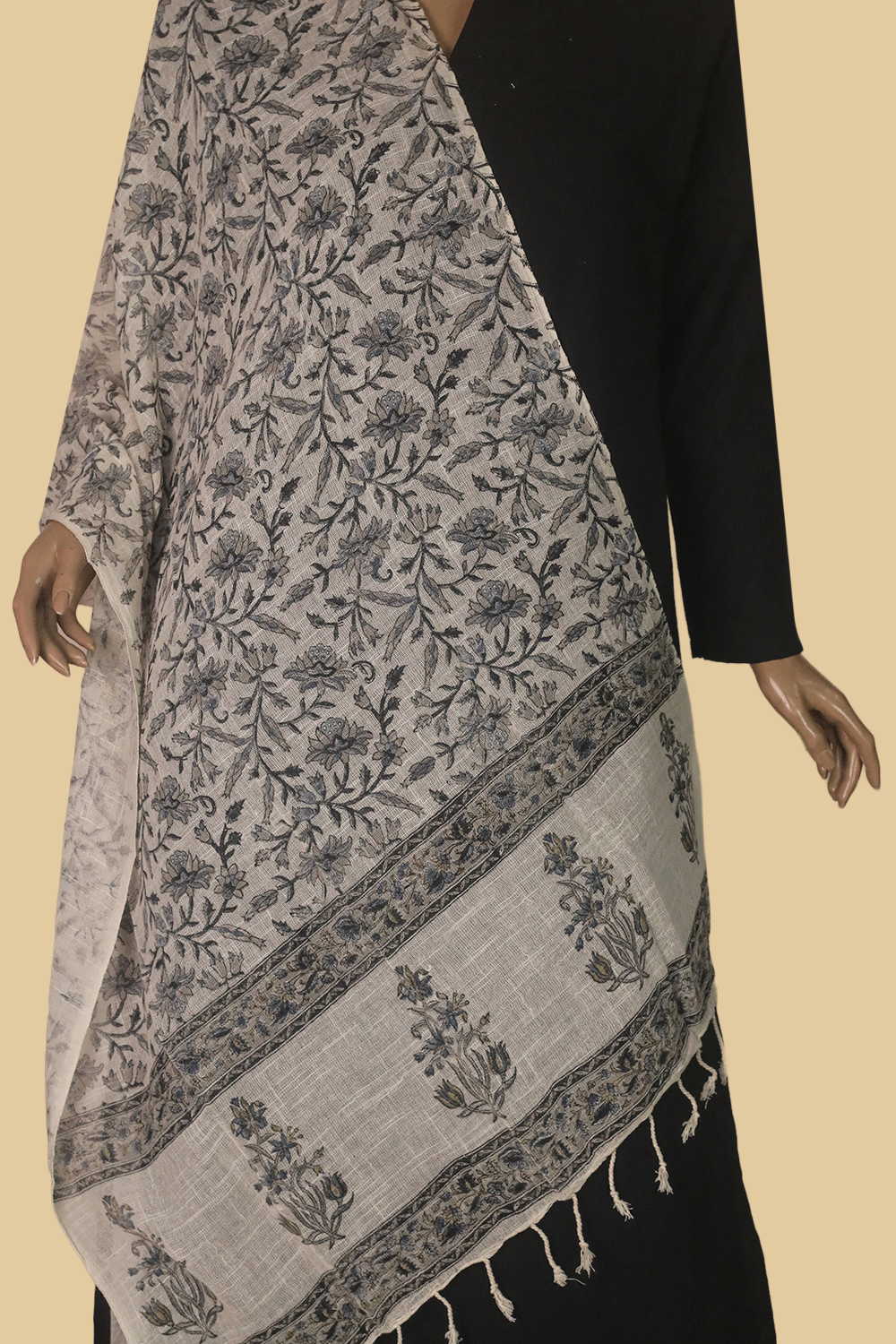 Ditzy Floral Block Printed Slub Cotton Stole
