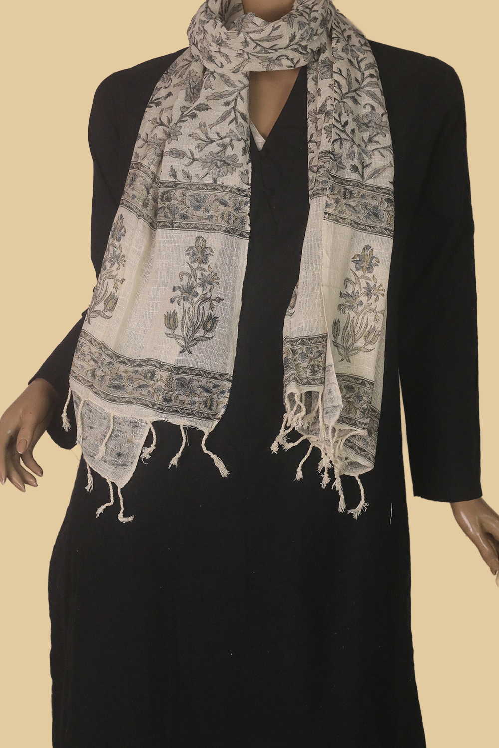Ditzy Floral Block Printed Slub Cotton Stole - Image 2