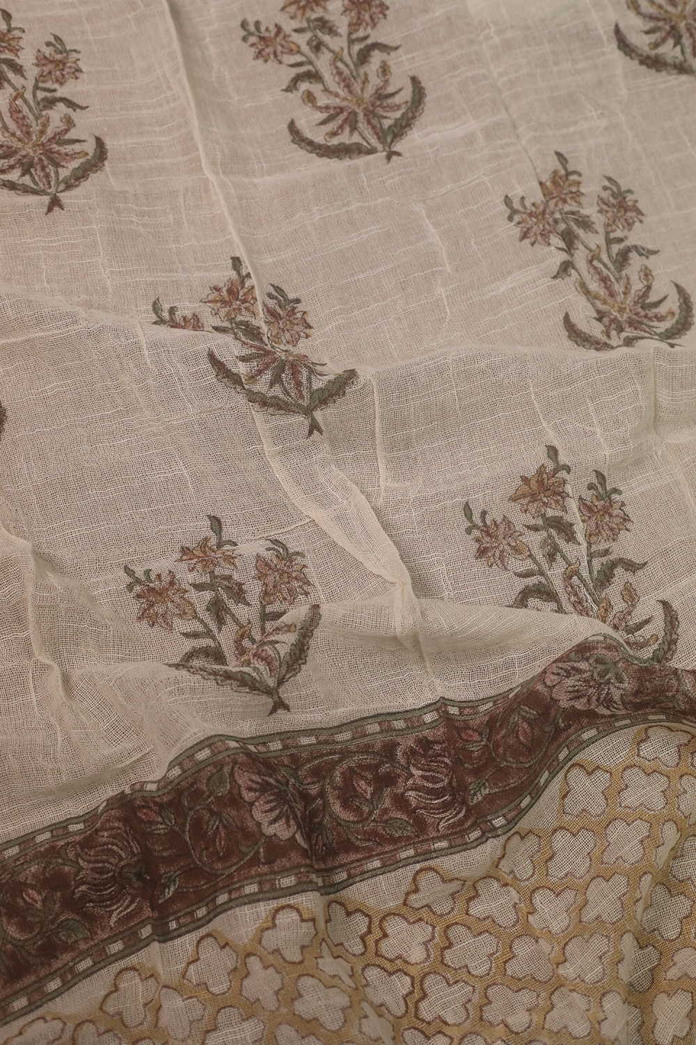 Crimson Bloom Trail Block Printed Slub Cotton Stole - Image 3
