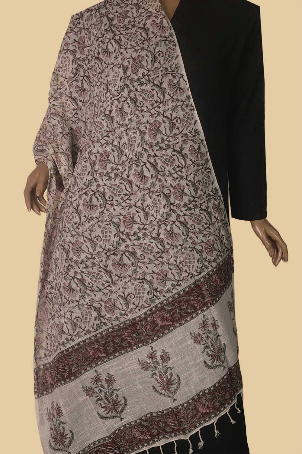 Butta Floral Block Printed Slub Cotton Stole cccc