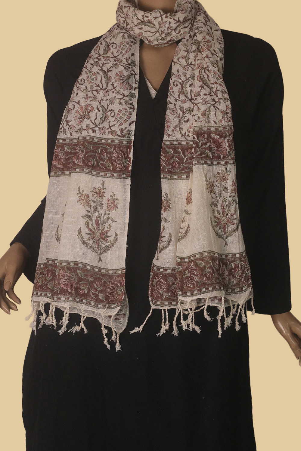 Butta Floral Block Printed Slub Cotton Stole cccc - Image 2