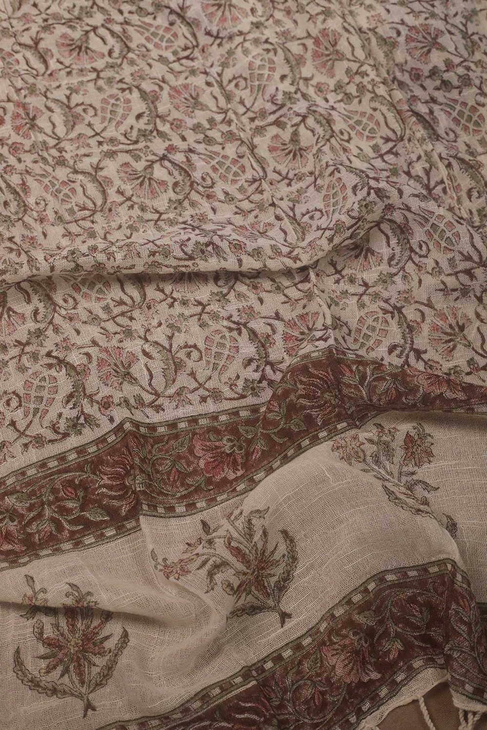Butta Floral Block Printed Slub Cotton Stole cccc - Image 3