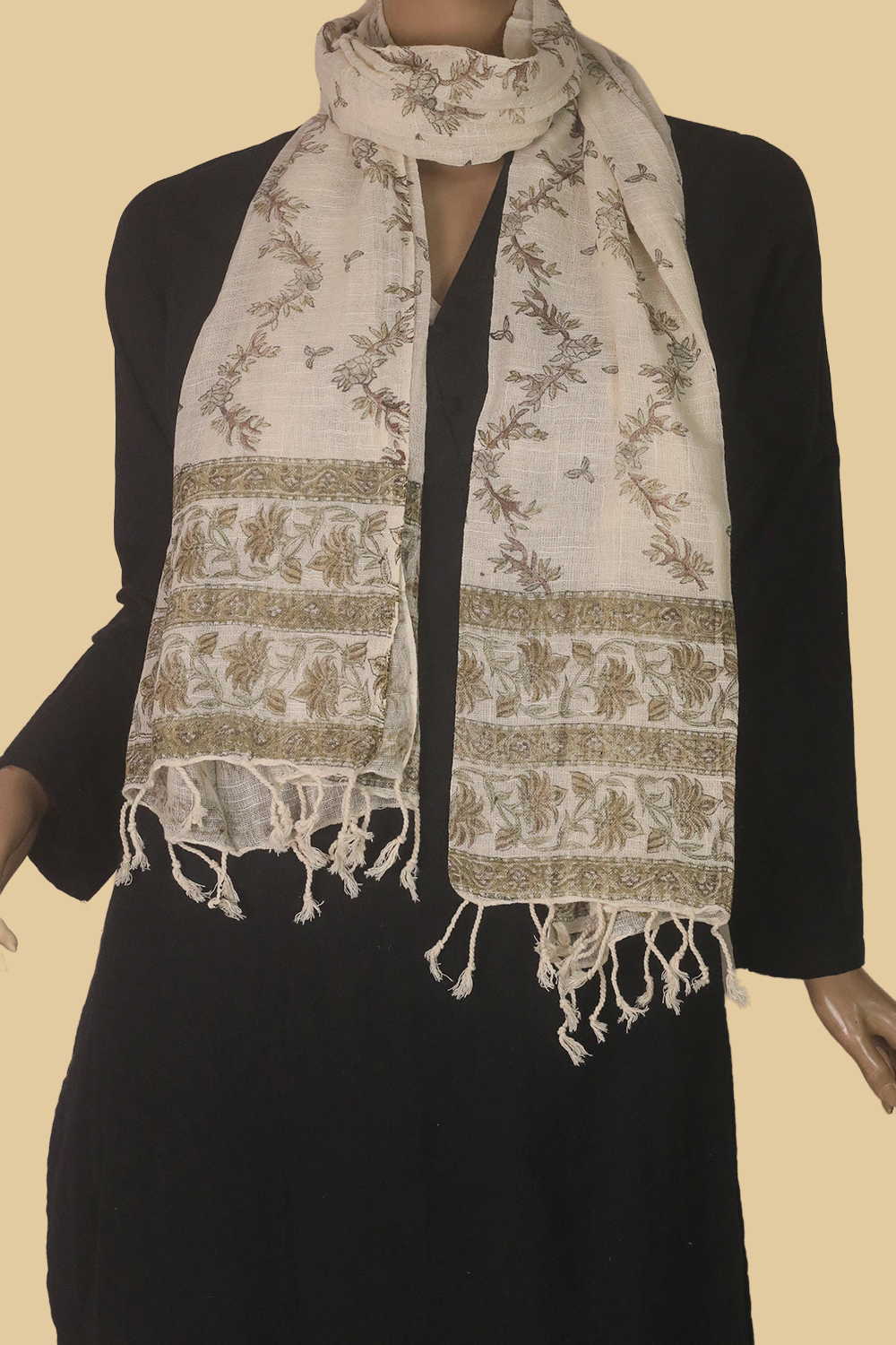 Intricate Pattern Block Printed Slub Cotton Stole - Image 3