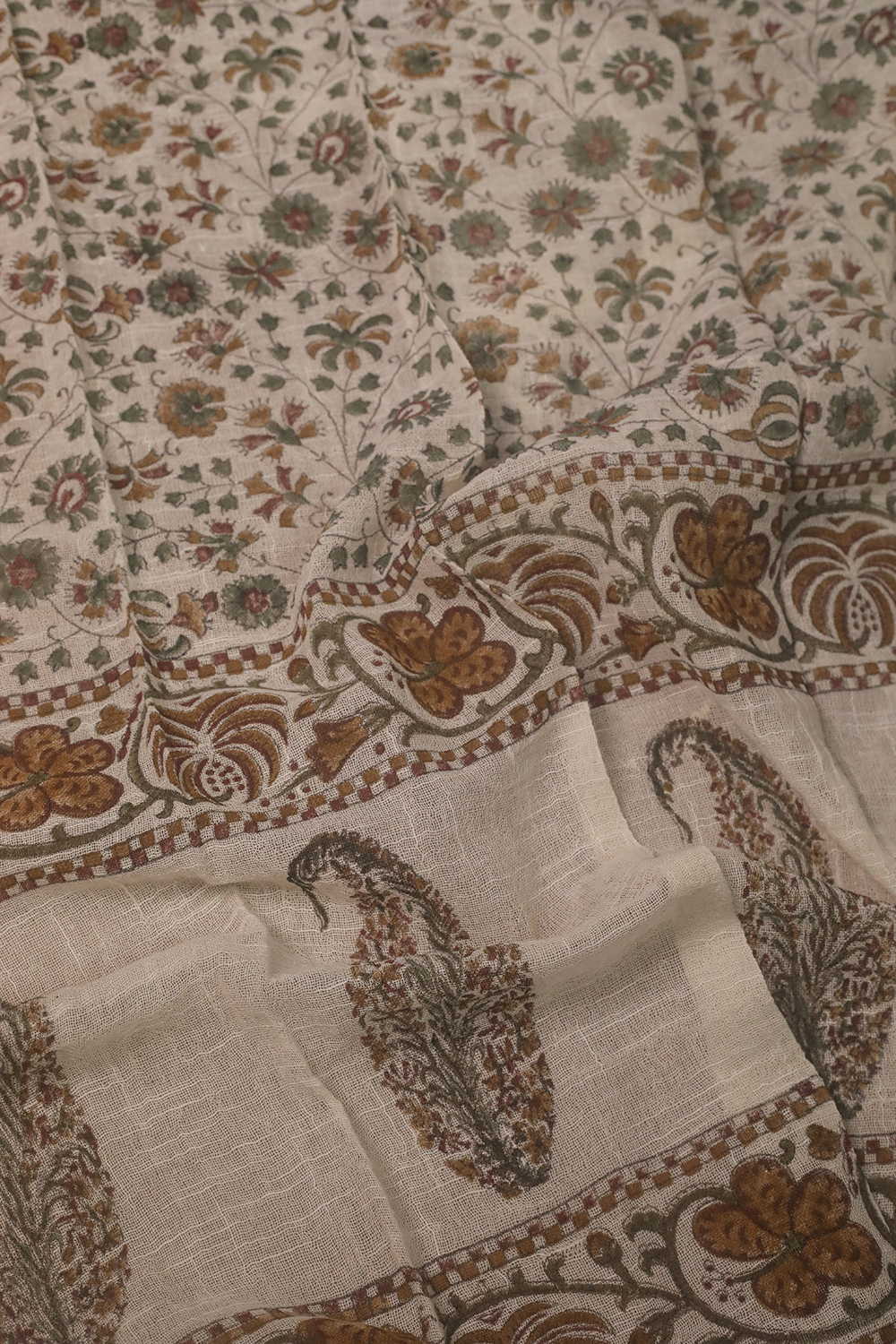 Spring Floral Block Printed Slub Cotton Stole - Image 3