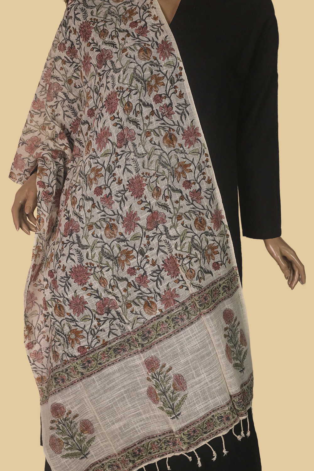 Prettiest Floral Block Printed Slub Cotton Stole