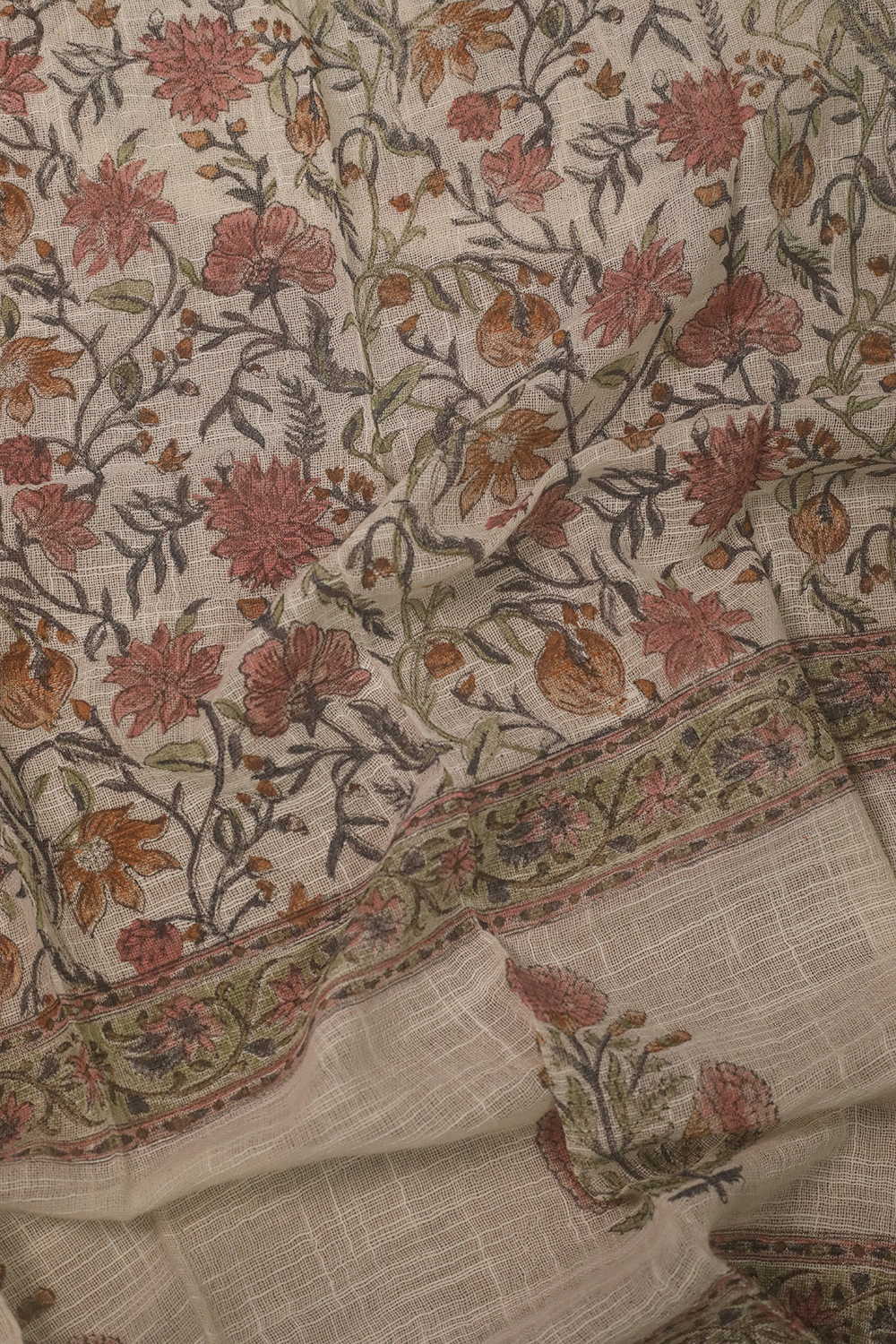 Prettiest Floral Block Printed Slub Cotton Stole - Image 2
