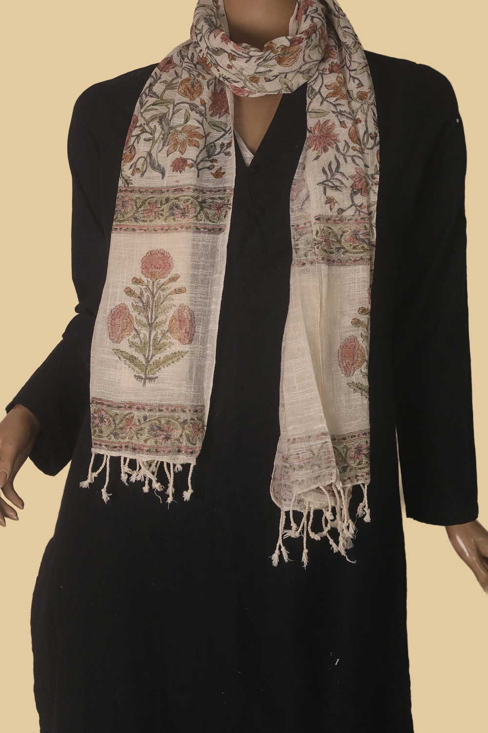 Prettiest Floral Block Printed Slub Cotton Stole - Image 3