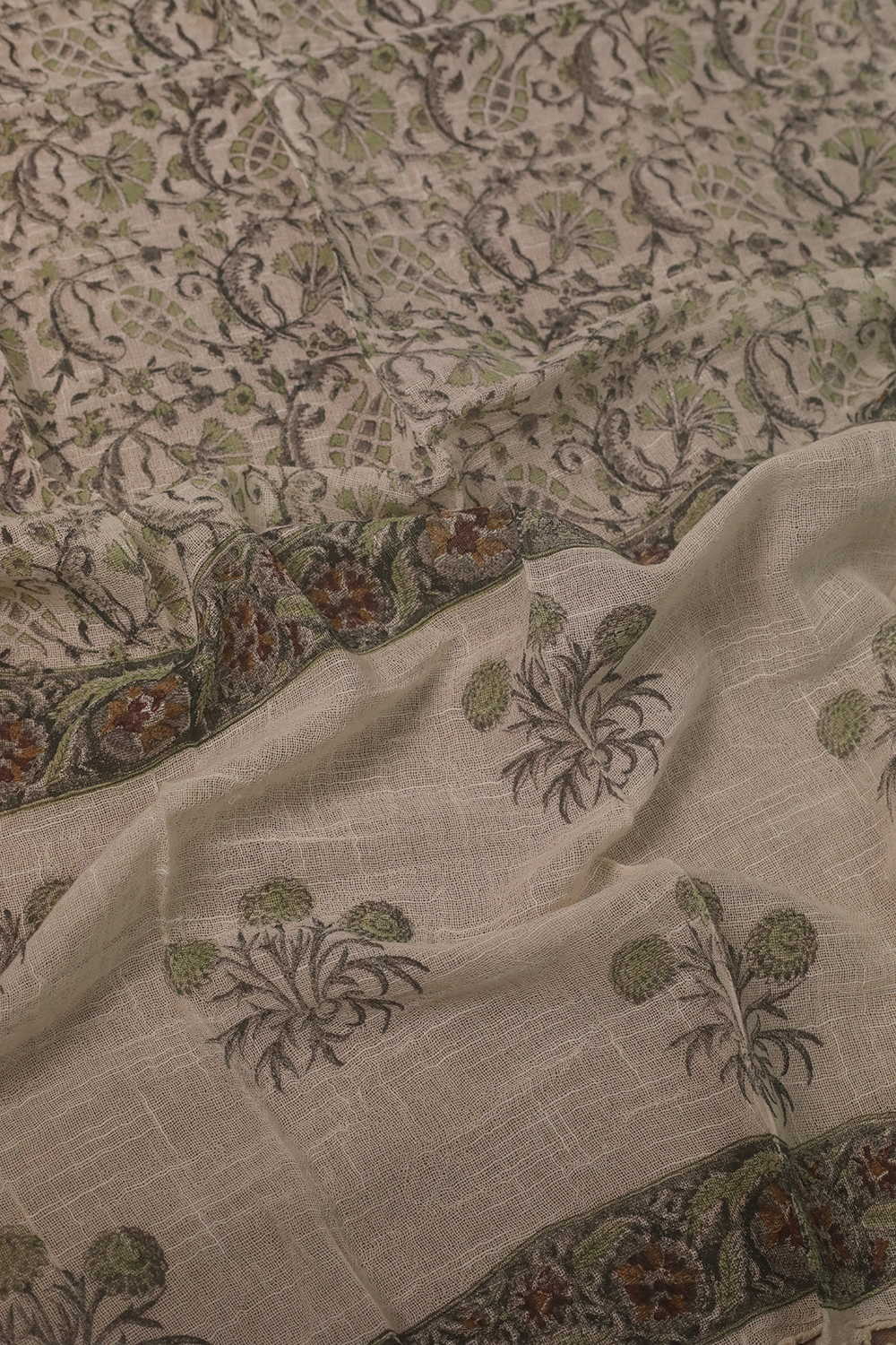 Floral Pattern Block Printed Slub Cotton Stole - Image 3