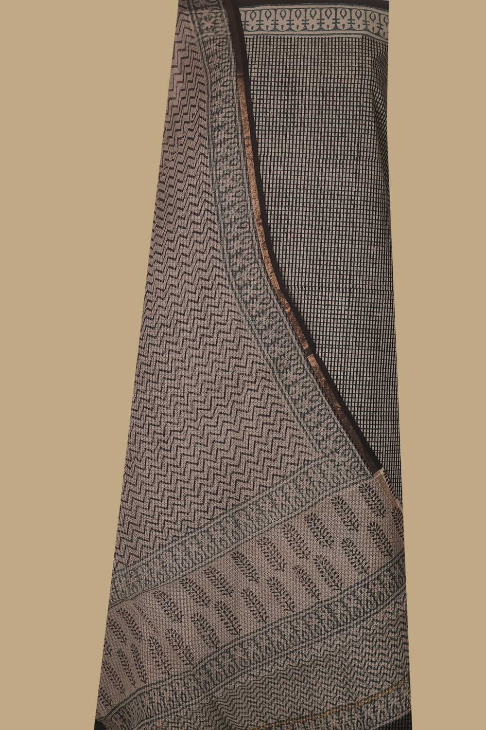 Checkered on Black Block Printed Cotton Suit - Image 2