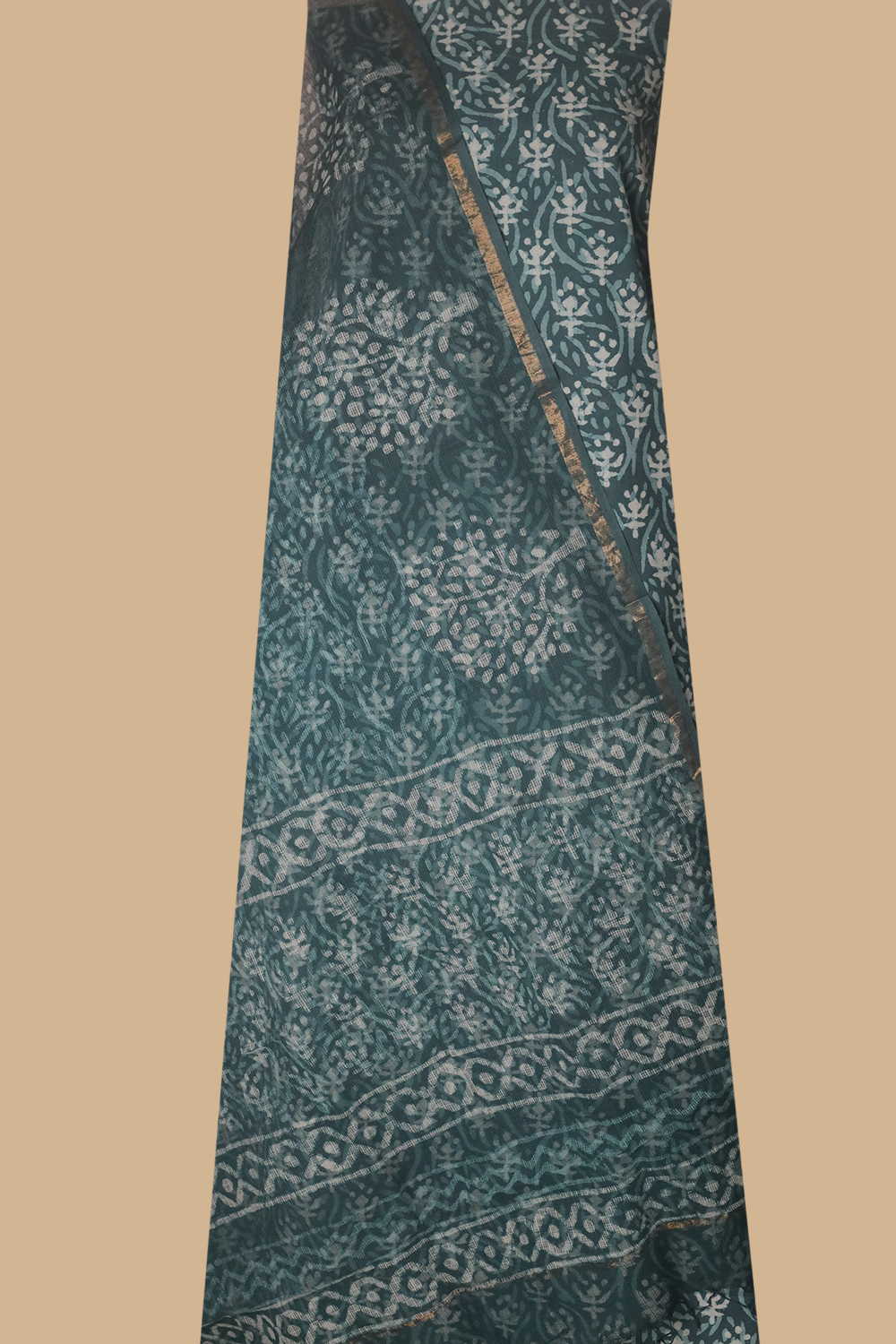 Green Block Printed Cotton Suit - Image 2