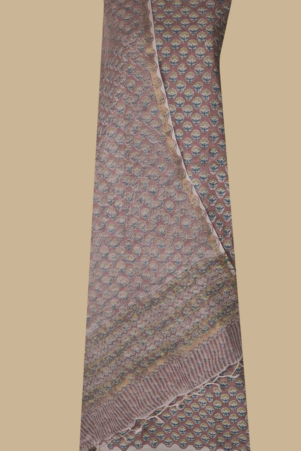 Floral Motifs Block Printed Cotton Suit - Image 2