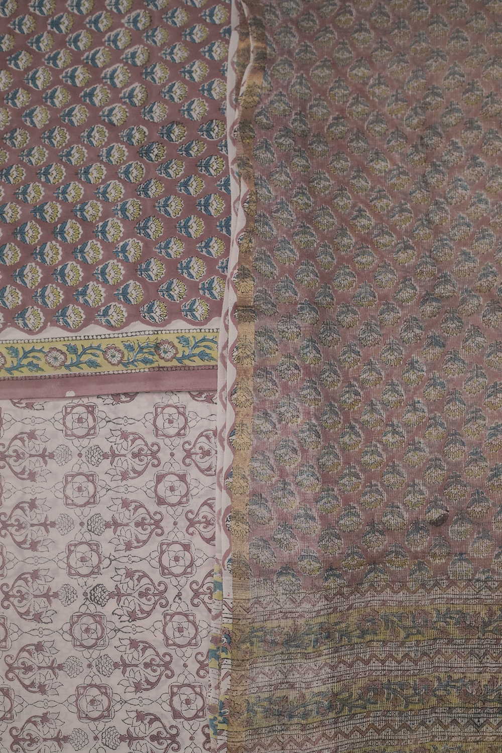Floral Motifs Block Printed Cotton Suit - Image 3