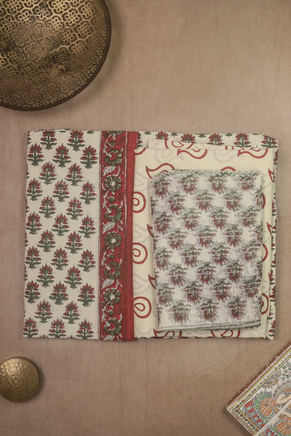 Florets - Cream Block Printed Cotton Suit