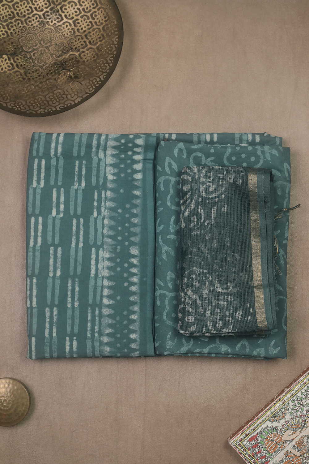 Muted Green Block Printed Cotton Suit