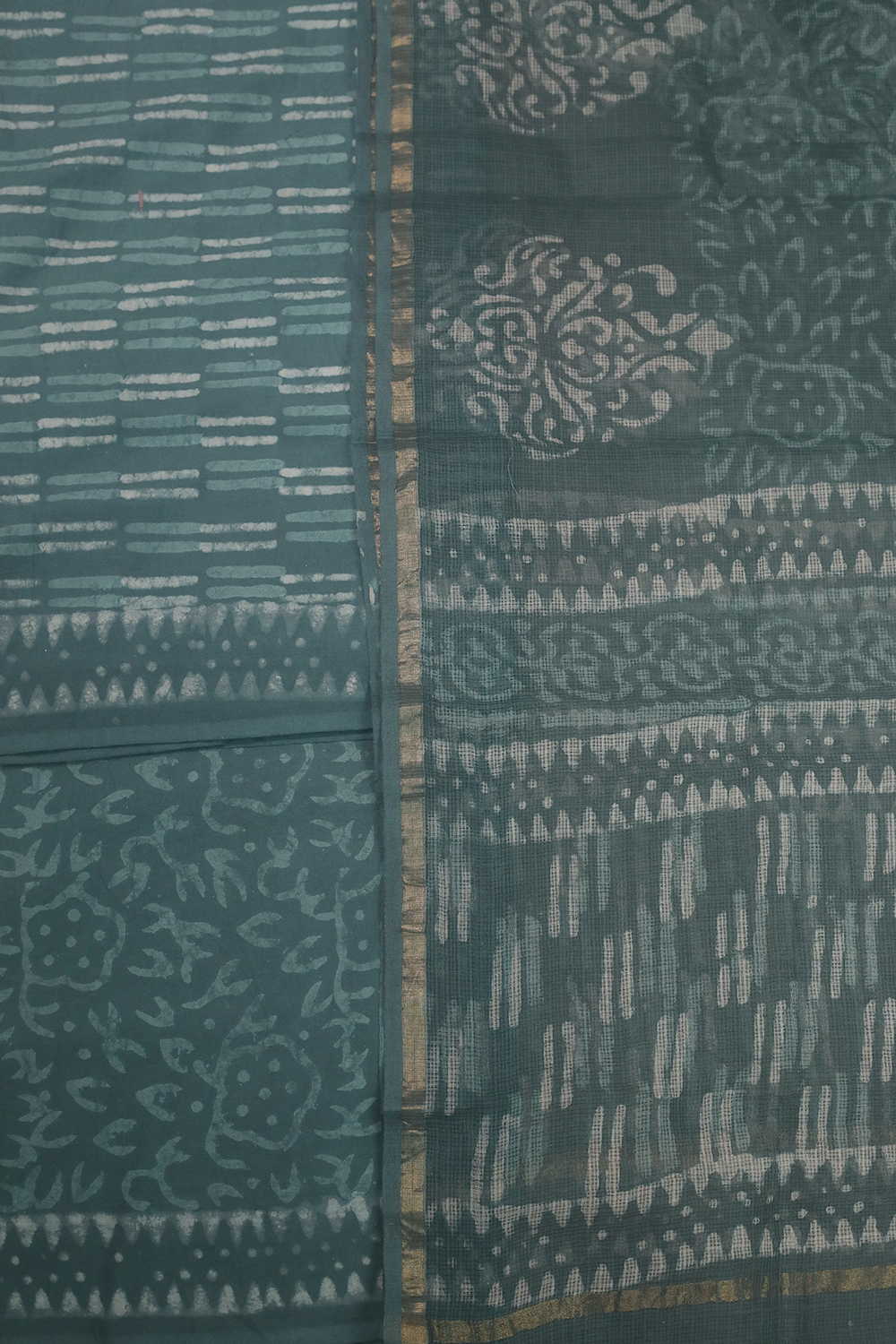Muted Green Block Printed Cotton Suit - Image 3