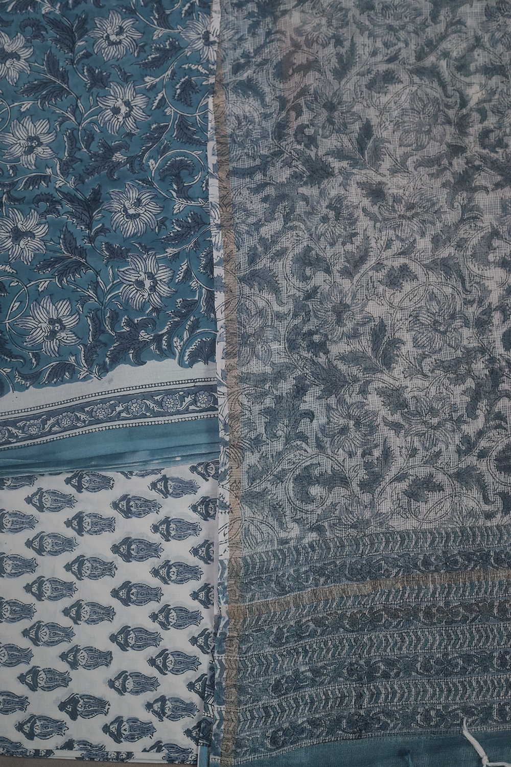 Blue Garden Block Printed Cotton Suit - Image 3