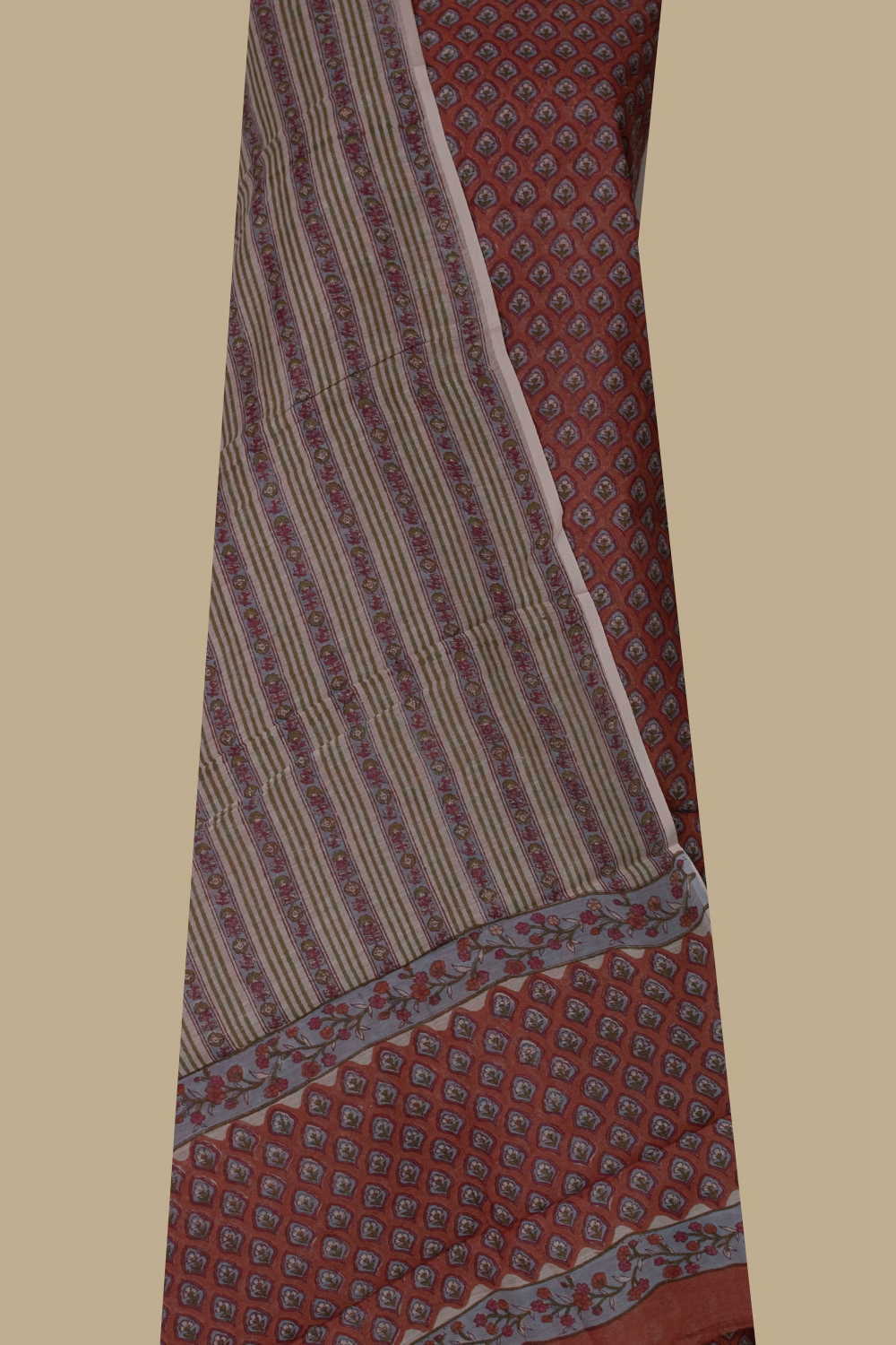 Brick Maroon Block Printed Mul Chanderi Suit - Image 3