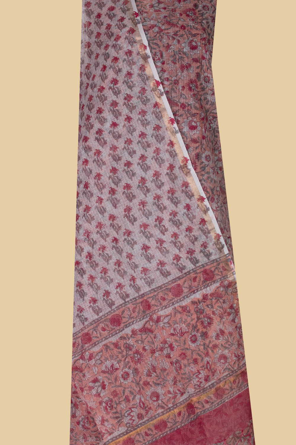 Floral on Peach Block Printed Cotton Suit