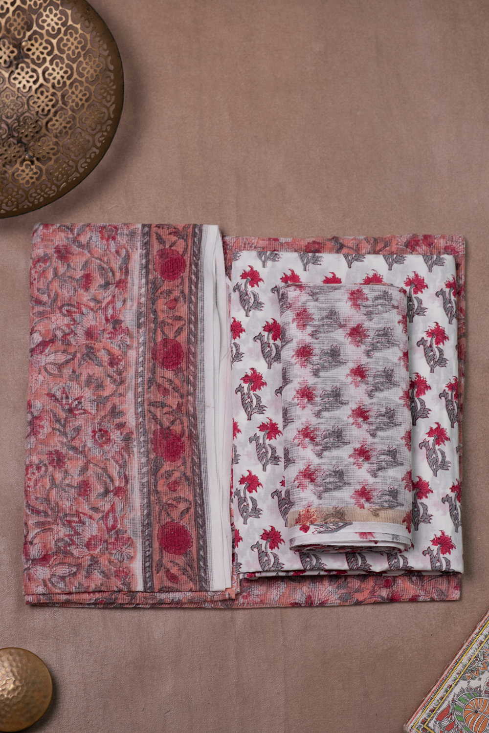 Floral on Peach Block Printed Cotton Suit - Image 2