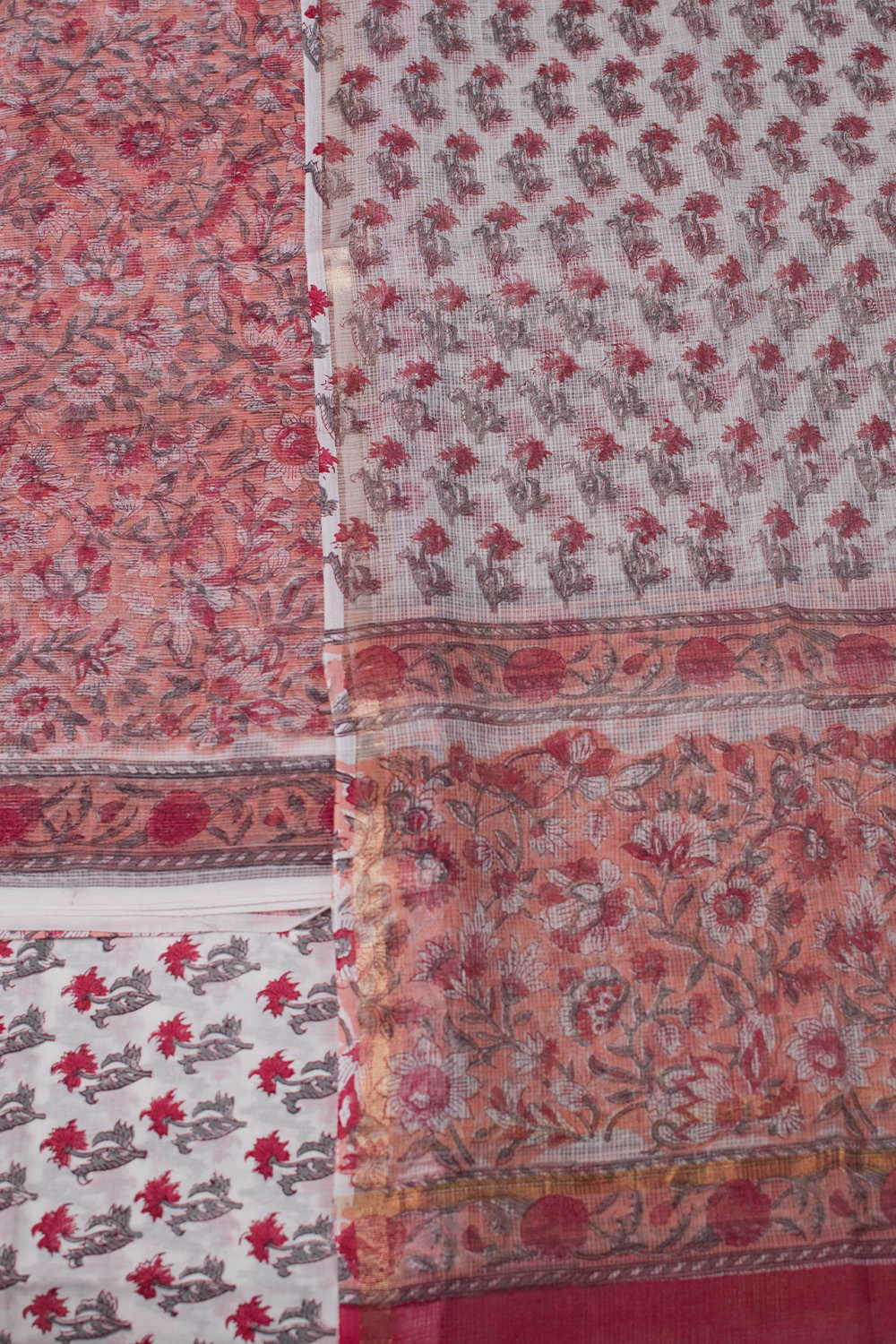 Floral on Peach Block Printed Cotton Suit - Image 3