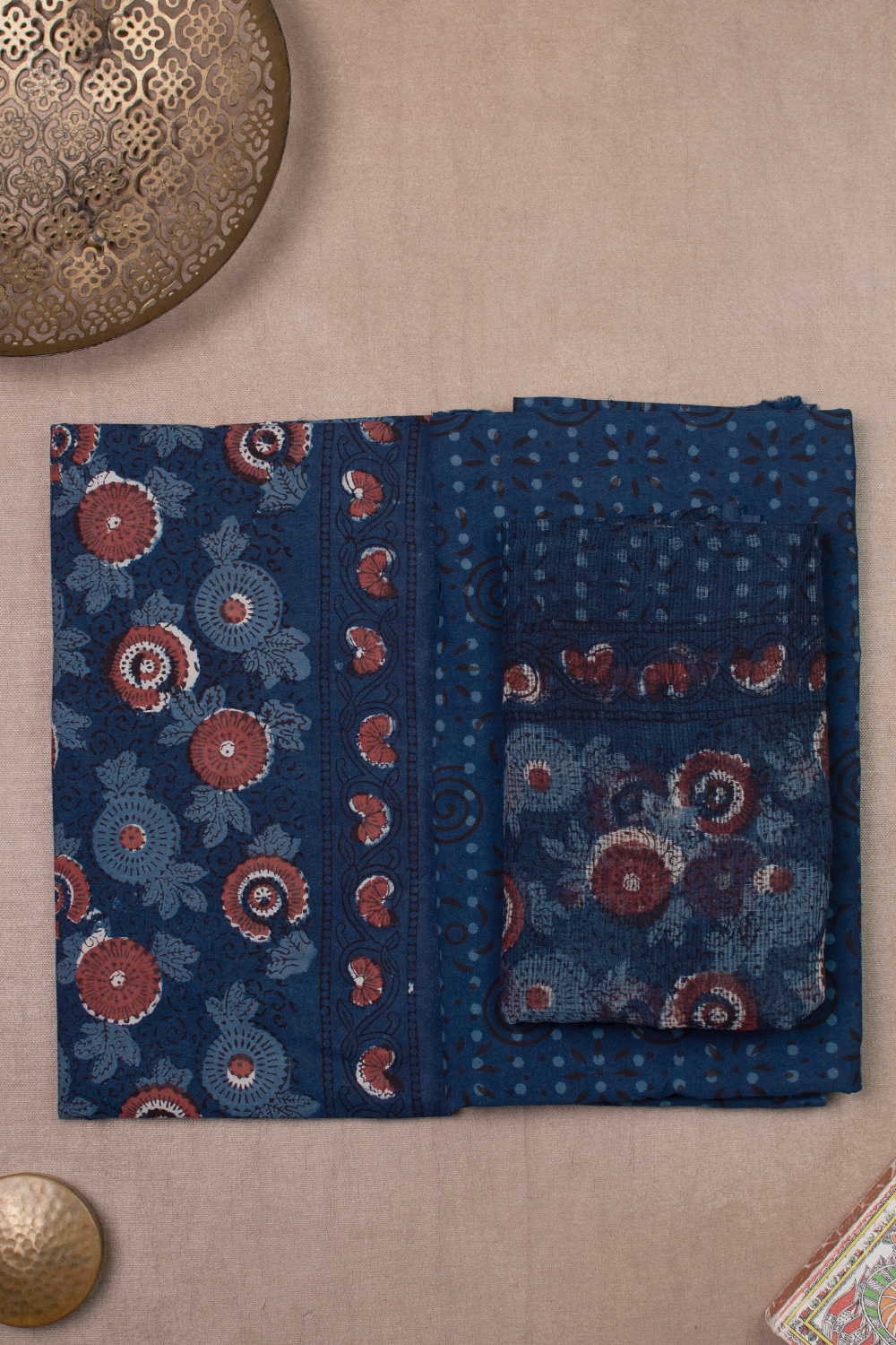 Floral - Indigo Block Printed Cotton Suit - Image 2