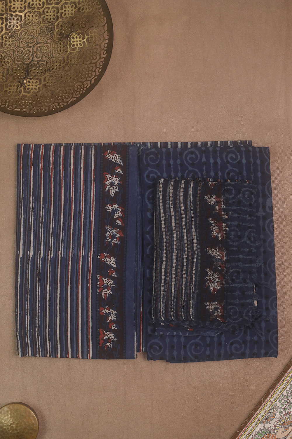 Indigo with Stripe Block Printed Cotton Suit