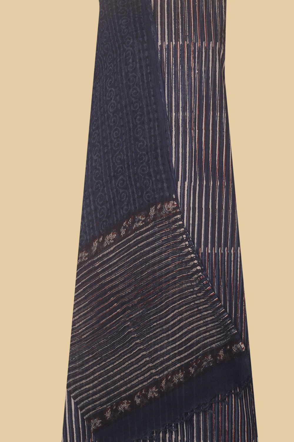 Indigo with Stripe Block Printed Cotton Suit - Image 2