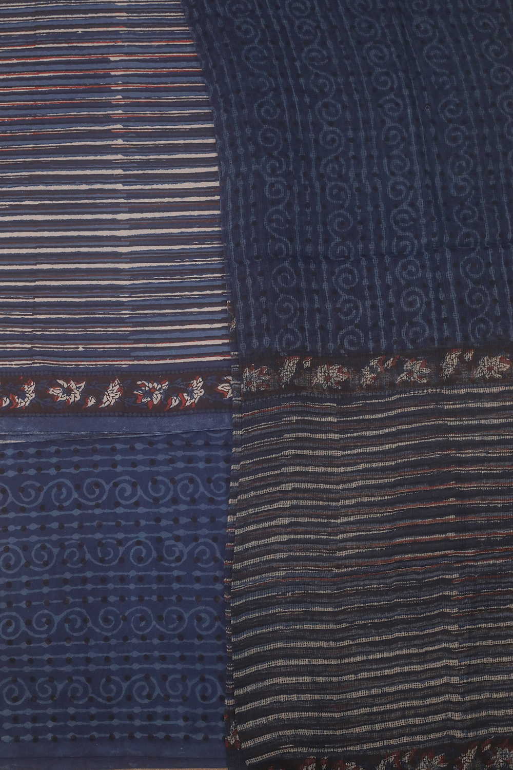 Indigo with Stripe Block Printed Cotton Suit - Image 3