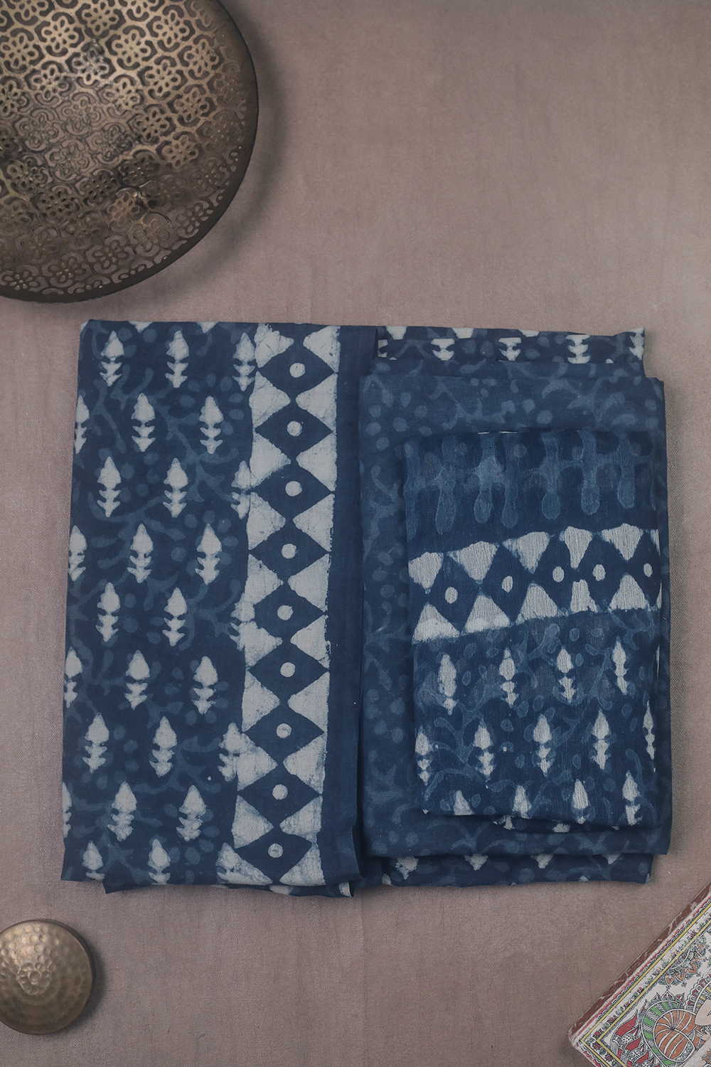 Faded Indigo Block Printed Cotton Suit