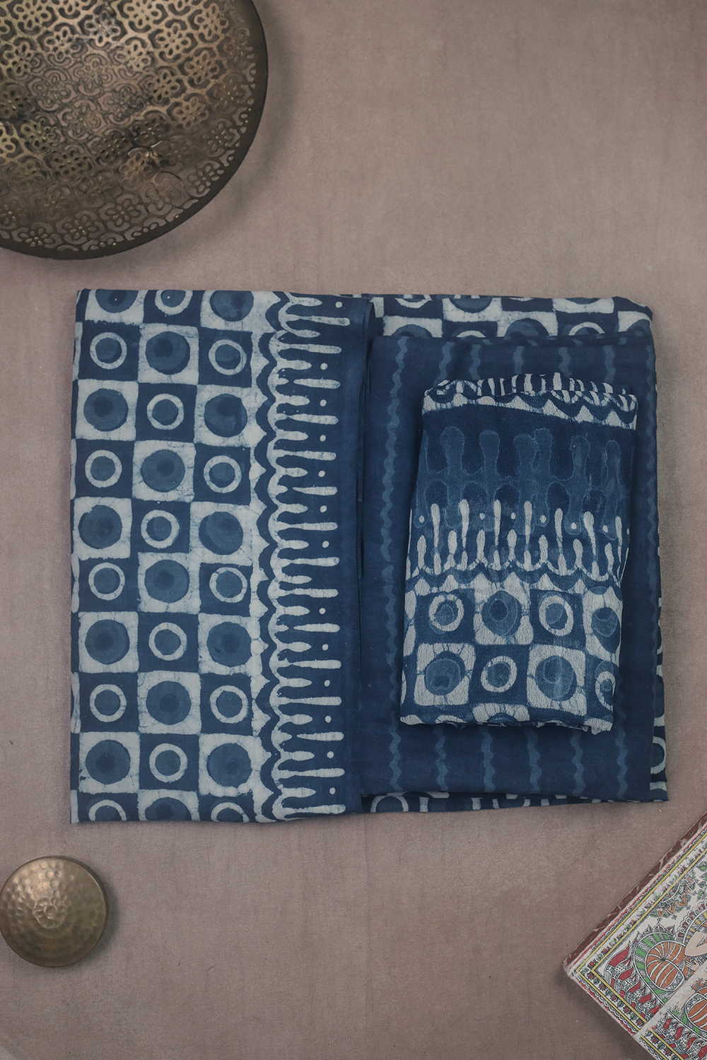 Dusty Indigo Block Printed Cotton Suit