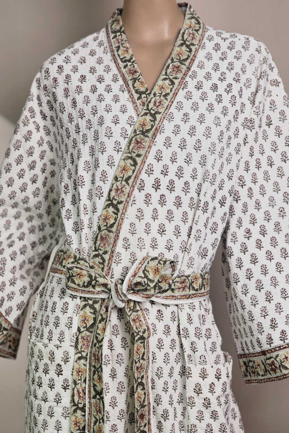 Morning Grace – Sanganeri Bath Robe | Free Size